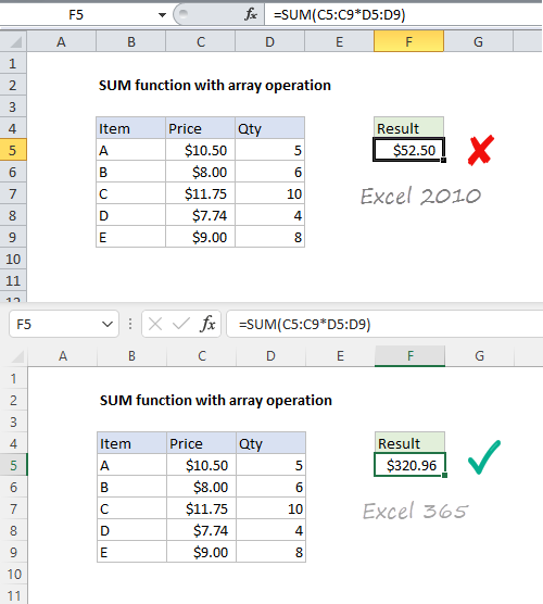 SUM instead of SUMPRODUCT doesn't always work