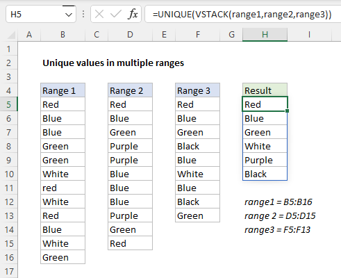 Formula to extract unique values from multiple ranges