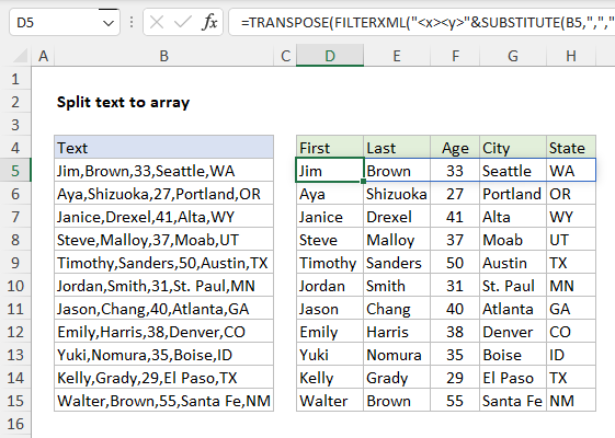 Splitting comma-separated text with FILTERXML