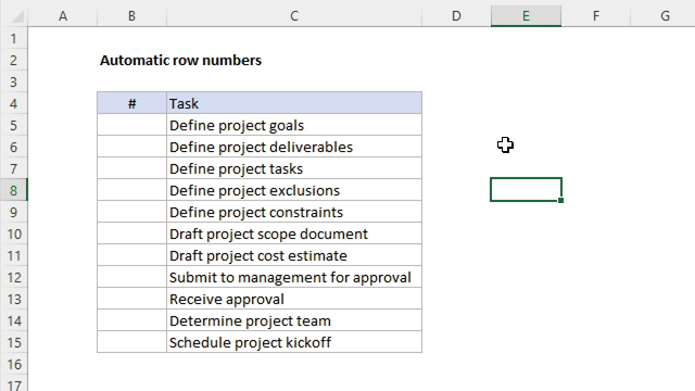 Adding row numbers with the Fill Handle