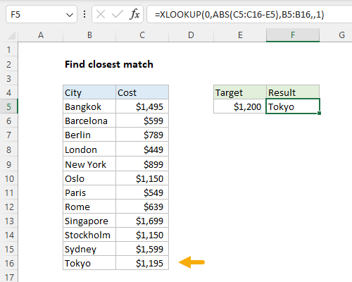 Finding the closest match with XLOOKUP