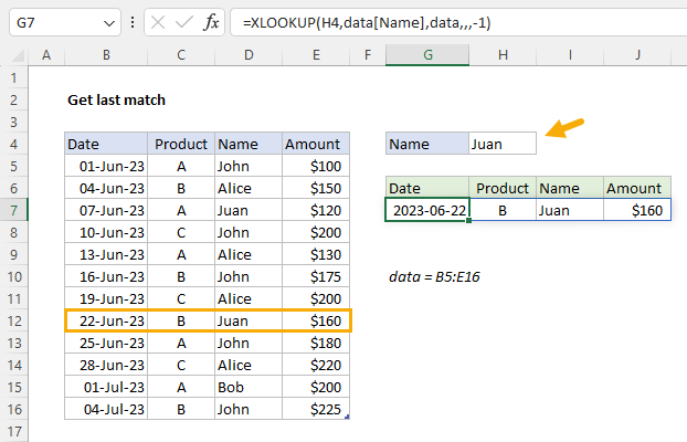 XLOOKUP to get the latest order for a given person by Name