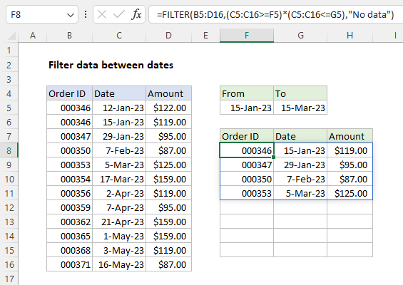 Extract records between dates with FILTER