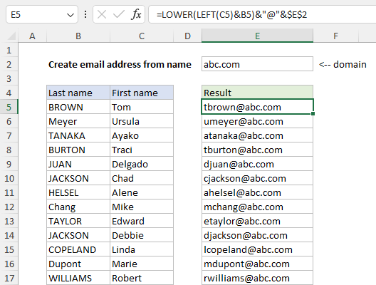 Formula to create an email address