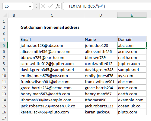 Get the domain from an email address with TEXTAFTER