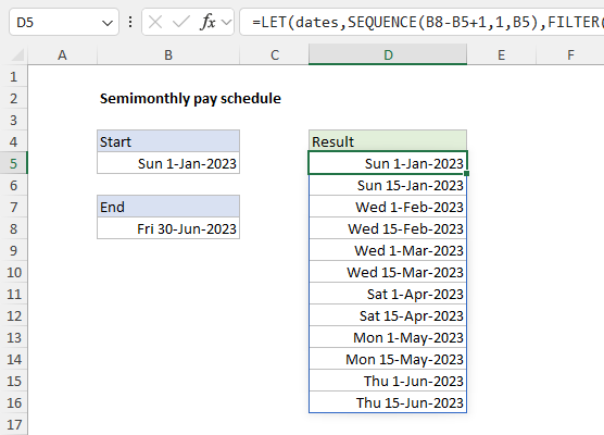 Formula for semimonthly pay dates