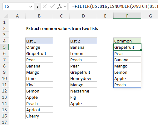 Using FILTER and XMATCH to list common values