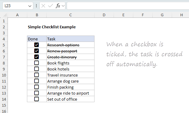 A simple checklist created with native checkboxes