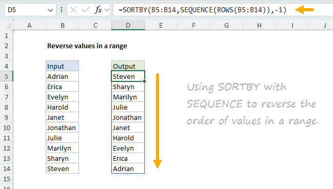 Using SORTBY with SEQUENCE to reverse values in a range