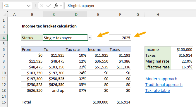 Income tax bracket worksheet for 2025