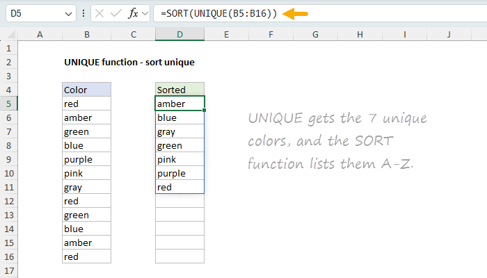 Using the UNIQUE with the SORT function