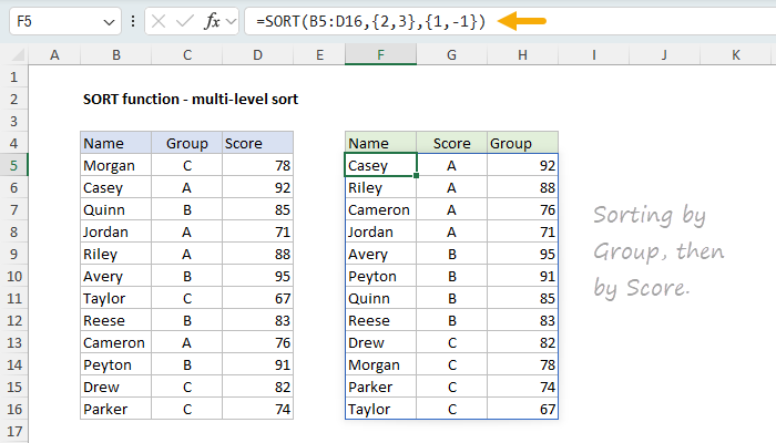 Using the SORT function to sort more than one column