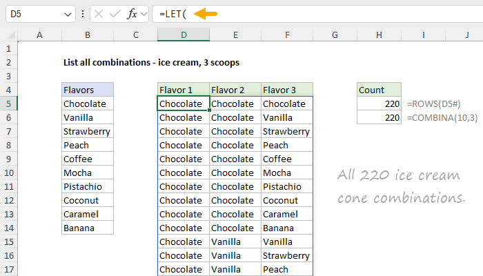 Generating a list all 220 flavor combinations